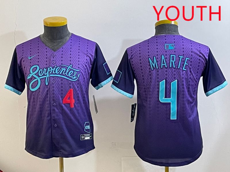 Youth Arizona Diamondback #4 Marte Purple Joint Name 2025 Nike MLB Jersey style 32